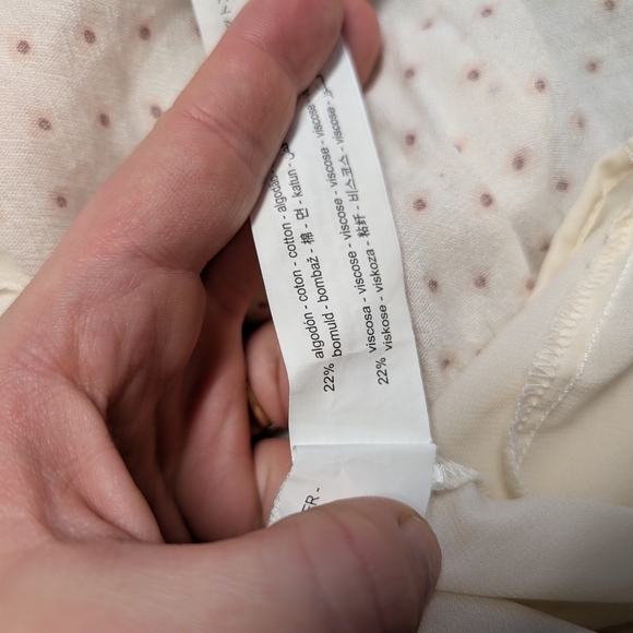 Zara Cream Mini Dress Tiered Ruffle Cottagecore Baby doll Polka Dot Cotton Large - Picture 6 of 7